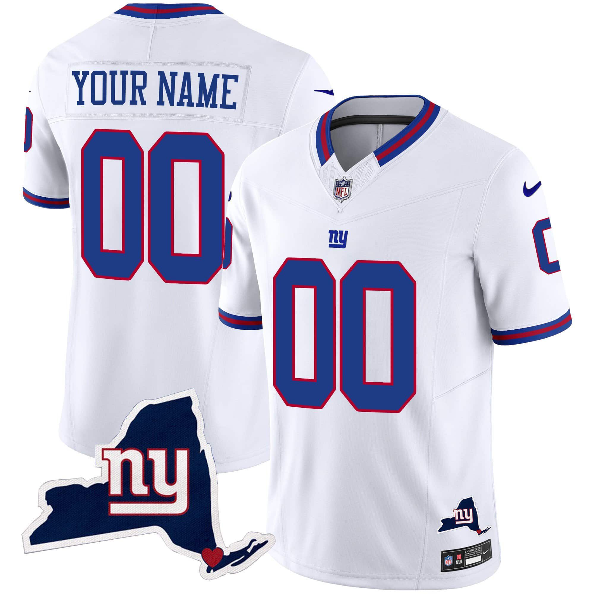 Men New York Giants White 2024 Nike Map Patch Limited Custom NFL Jersey